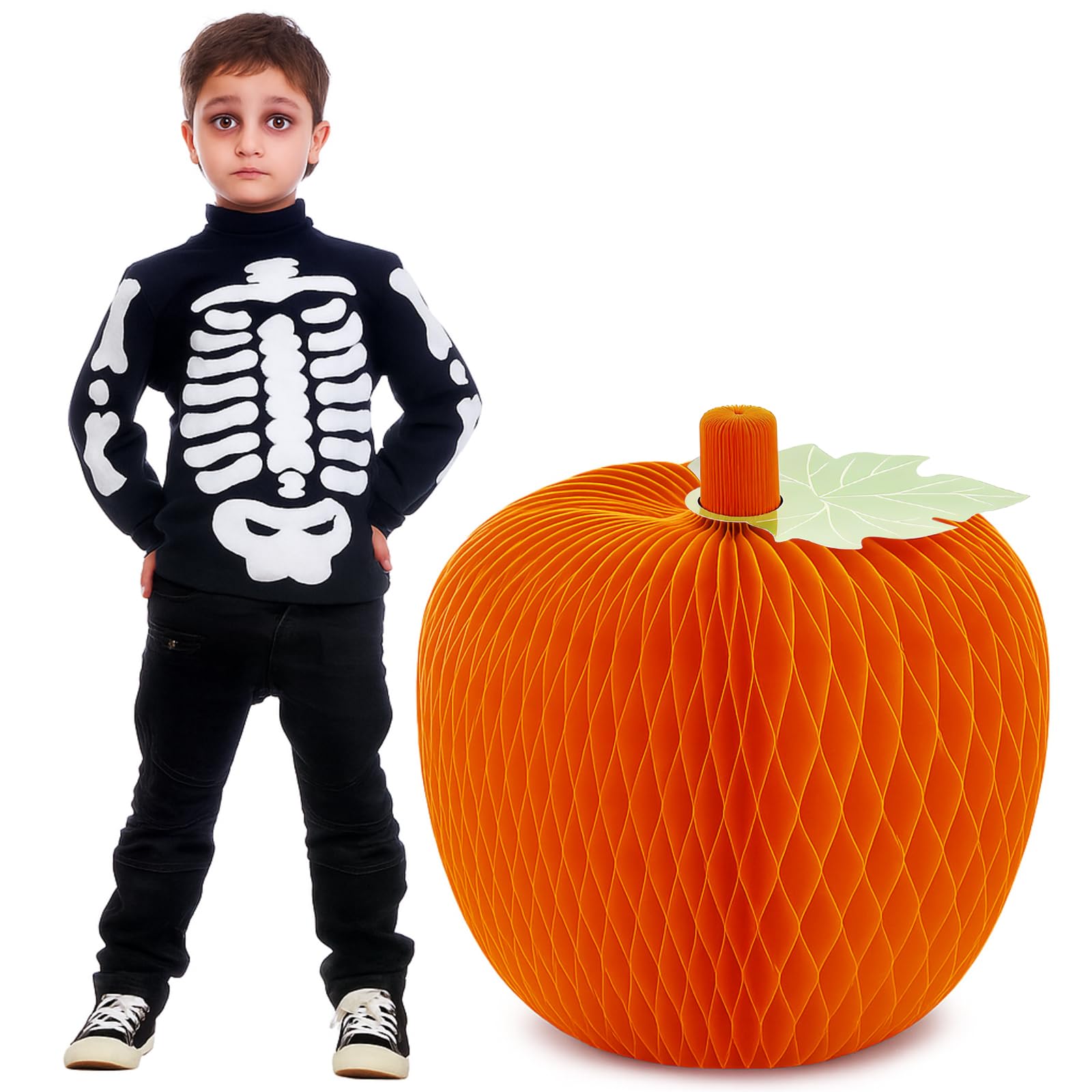 Photo 1 of 20'' Giant Honeycomb Pumpkin Decorations 3D Paper Pumpkins Honeycomb Extra Large Reusable Farmhouse Fall Home Centerpiece Ornaments for Halloween Thanksgiving Fireplace Desktop Floor Decor(Orange)