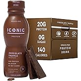 Iconic Protein Drinks, Chocolate Truffle (12 Pack) - Sugar Free & Low Carb - 20g Grass Fed Protein - Lactose Free, Gluten Free, Non-GMO, Kosher - Keto Friendly Protein Shakes