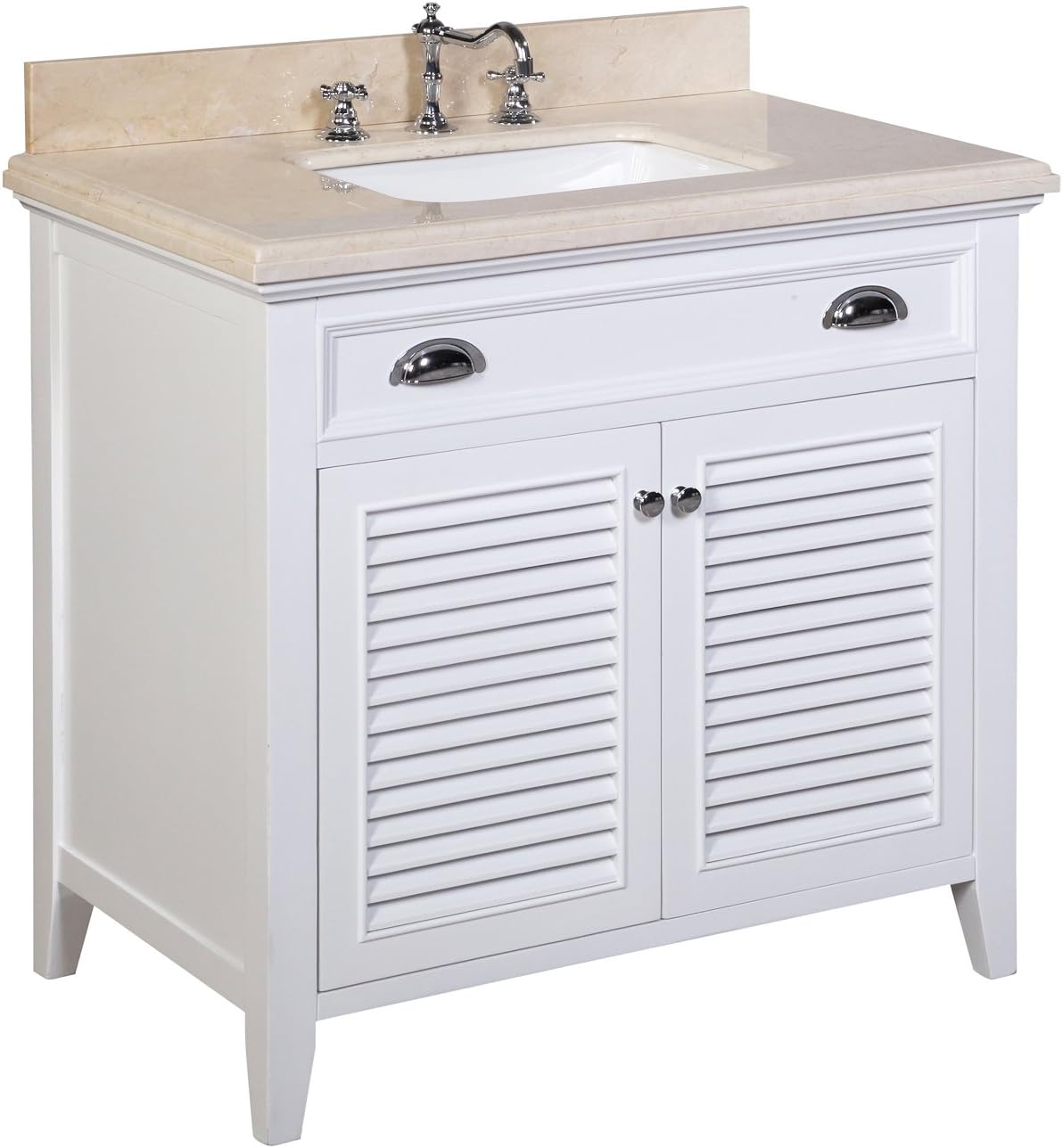 Savannah 36 Inch Bathroom Vanity Crema Marfil White Includes White Cabinet With Authentic Spanish Crema Marfil Countertop And White Ceramic Sink Amazoncom