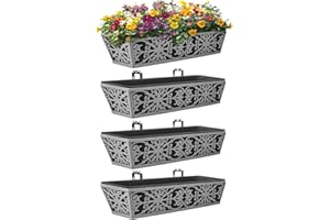 4 Pack 24 Inch Window Boxes Planter for Outdoor Plants Deck Railing Planters Box with Adjustable Brackets for Porch Fence Bal