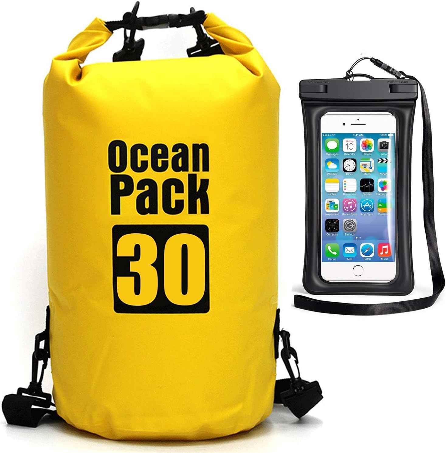 HAMISS Heavy Duty PVC Water Proof Dry Bag Sack Backpack for Camping Fishing Boating Kayaking Swimming Rafting Ocean Resistant 2L/3L/5L/10L/15L/20L/30L (3L, Yellow)