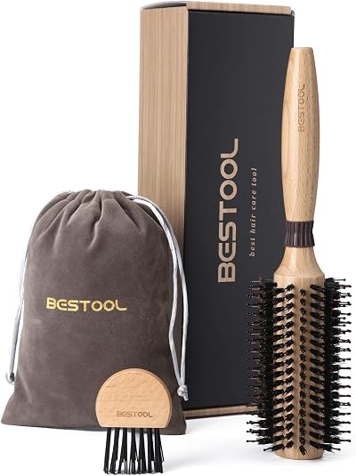 BESTOOL Round Brush for Blow-Drying 22mm Barrel Boar Bristles Nylon Pins