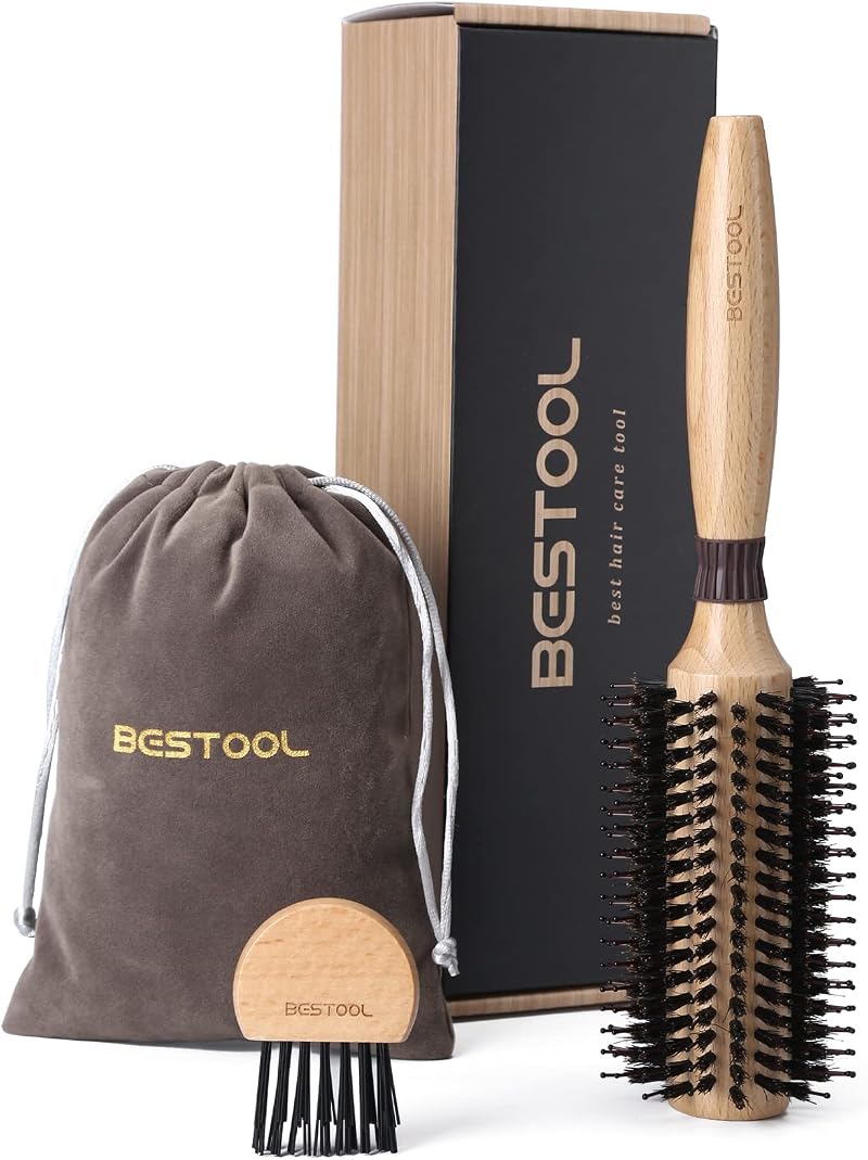 BESTOOL Round Brush for Blow-Drying 22mm Barrel Boar Bristles Nylon Pins