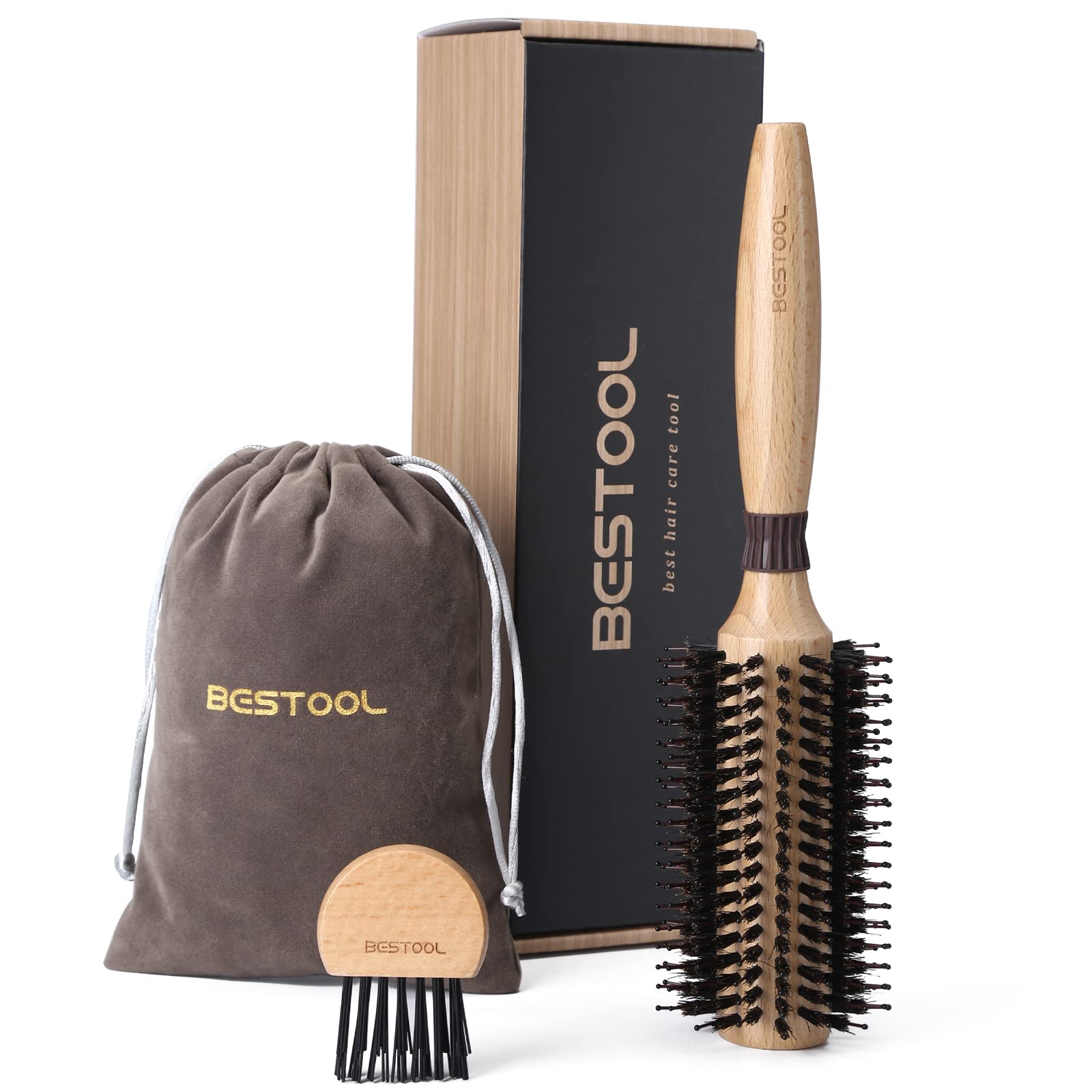 BESTOOL Round Brush for Blow-Drying, Boar Bristles with Nylon Pins, Professional Styling Brush for Women and Men, Straightening, Curling, Improving Hair Texture (Barrel 22mm)