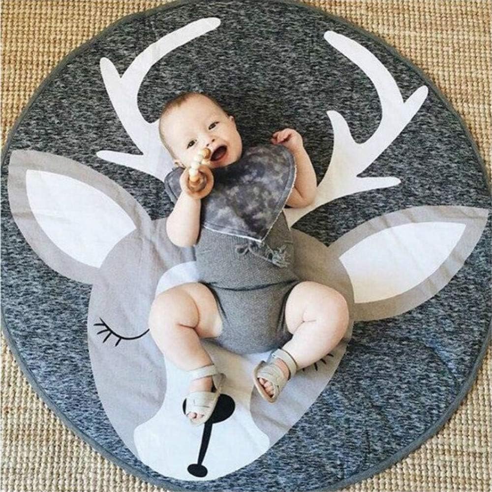 Dreamsdox Baby Rugs Creeping Crawling Mat Cartoon Sleeping Rugs, Children Anti-Slip Game Mat Cotton Floor Play Mat Blanket Play Environmental Carpet Kids Room Decor 35.4 x 35.4 inch (Elk)