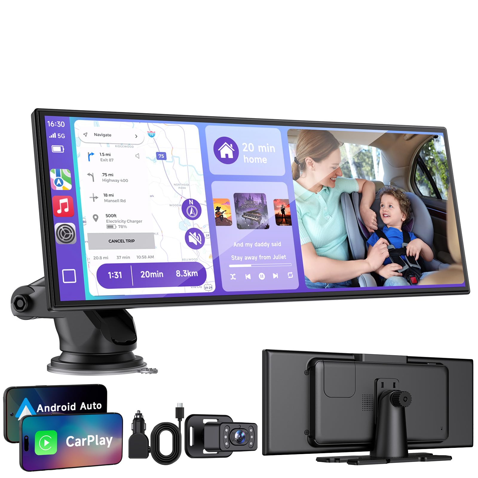 Photo 1 of NON-FUNCTIONAL, PARTS ONLY-------------Car Play Screen for Apple CarPlay & Android Auto with Night Vision Baby Monitor Camera, 10.25" IPS HD Screen with OTA Update, Mirror Link, Bluetooth 5.2, Voice Control, Music Play, GPS Navigation, FM