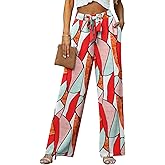 Lepunuo Women's High Waisted Wide Leg Flowy Pants Casual Palazzo Pants Work Adjustable Tie Knot Pants with Pockets