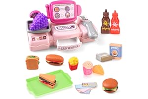 Toy Cash Register for Kids, Pretend Play Supermarket Playset with Lights & Sounds, Play Store Kids Preschool Gift for Boys an