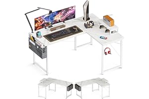 ODK L Shaped Desk, 51" Computer Corner Desk, Gaming Desk, Home Office Writing Desk with Monitor Shelf, Space-Saving Workstation Desk, Modern Simple Wooden Desk, Easy to Assemble, White Marble