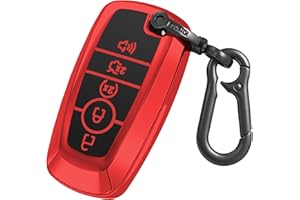 Kirsnda for Ford key fob cover case,with keychain fit Expedition for Mustang Fusion Raptor F250 F350 F450 F550 Edge Explorer Smart Remote Vehicle Accessories,Soft TPU key case,5 Buttons(Red)