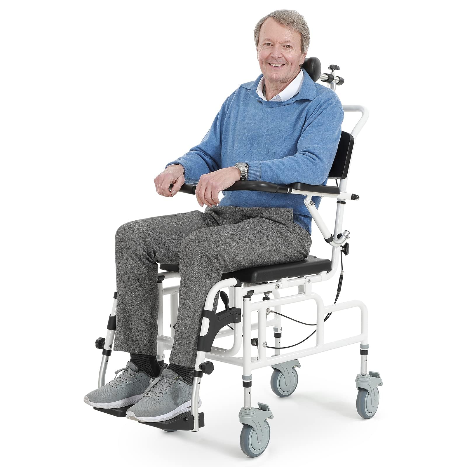 OasisSpace Personal Mobility Assist Bedside Commode Toilet Chair, Tilt Shower Commode Wheelchair, 4-in-1 Shampoo Chair 30° Reclining and Headrest, Adjustable Transport Rolling Chair(FSA HSA Eligible)