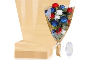 KIMOBER 50PCS Flower Bouquet Bag,Clear Cellophane Floral Bouquet Sleeve Flower Wrapping Paper Bag with Ribbon for Flower Craft Birhtday Wedding Valentine's Day Mother's Day (22 * 14 Inches)