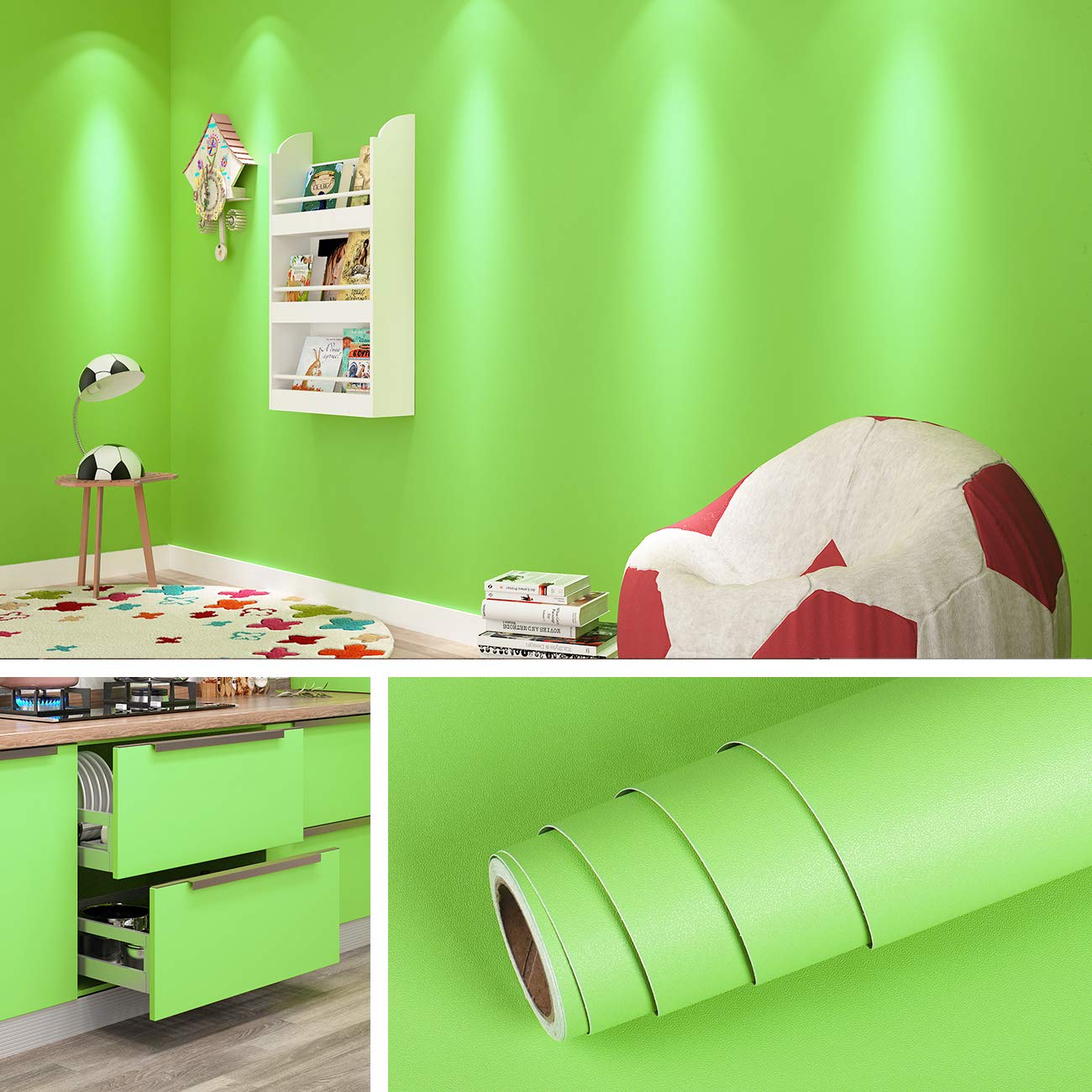Livelynine Green Wallpaper for Bedroom & Bathroom - Self Adhesive Mint Green Vinyl, Waterproof, Sticky Back Plastic, 40CM X 2M