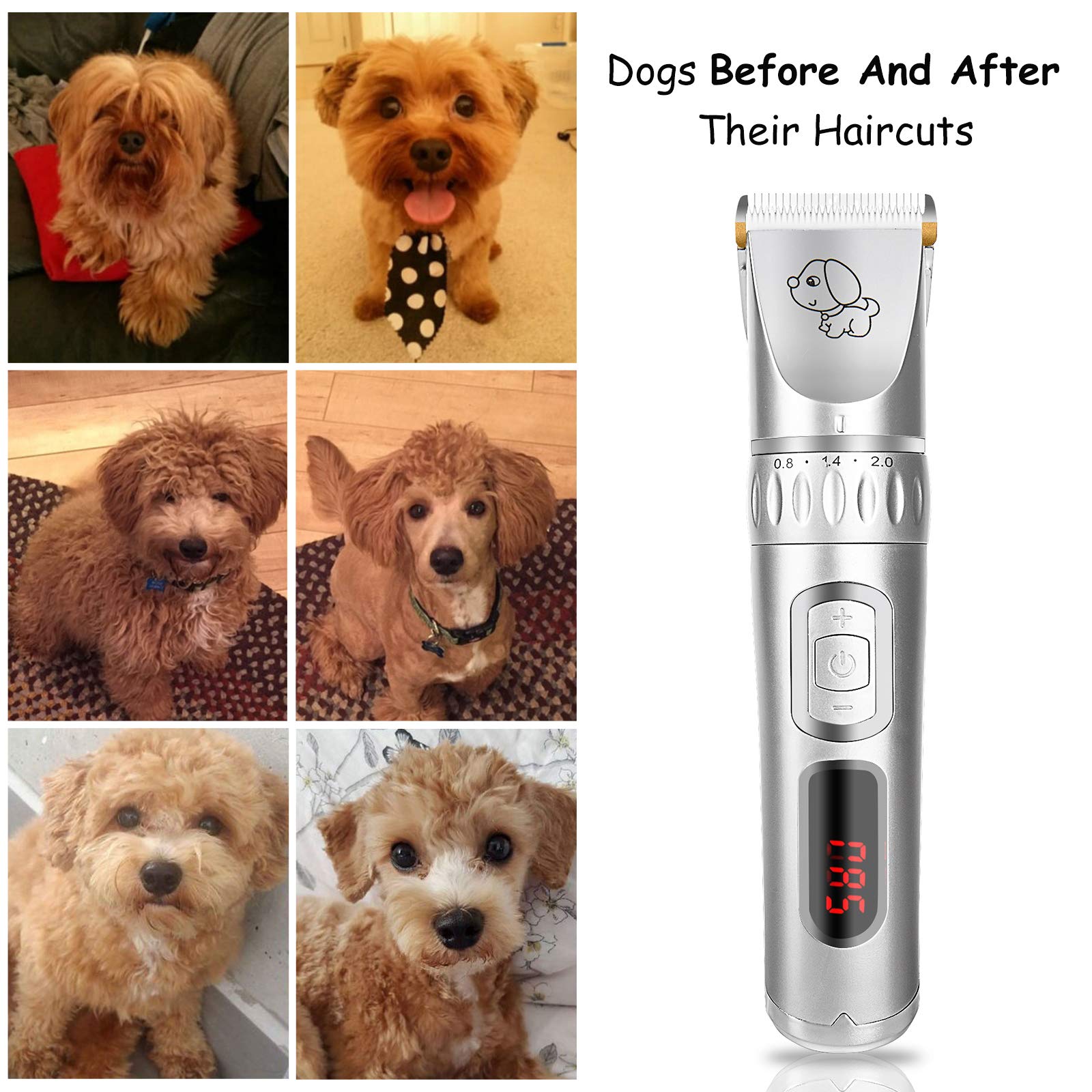 Zoneyee Pet Grooming Clipper Kits, Low Noise for Dogs and Cats, Rechargeable Cordless Electric Haircut Set for Pets