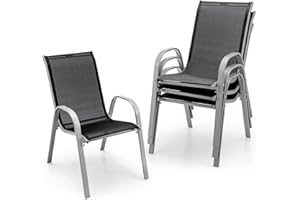 Giantex Set of 4 Patio Chairs, Stackable Outdoor Dining Chairs, 330 LBS Capacity, All Weather Resistant, Heavy Duty Rustproof Metal Armchairs, Lawn Chairs for Front Porch Yard Pool Garden