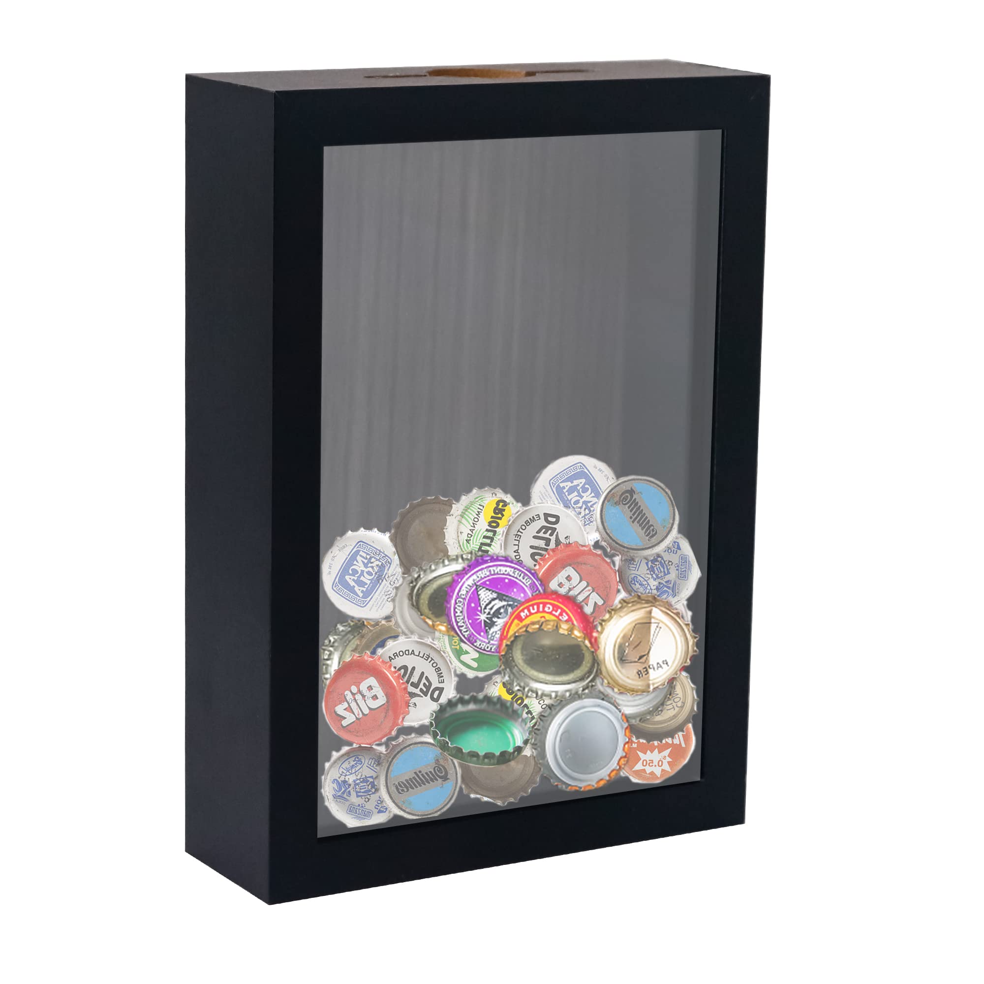 GraduationMall 5x7 Shadow Box Frame with Slot,Wine Cork Ticket Stub Shells Memory Box,Top Loading Display Case Memento Keepsake Storage Box Black