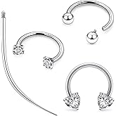 Ruifan Titanium Horseshoe Nose Ring 16G Cubic Zircon Heart Septum Rings Piercing Jewelry Internally Threaded Cartilage Conch Helix Rook Tragus Lip Earring Hoop Eyebrow For Women Men 8mm 10mm