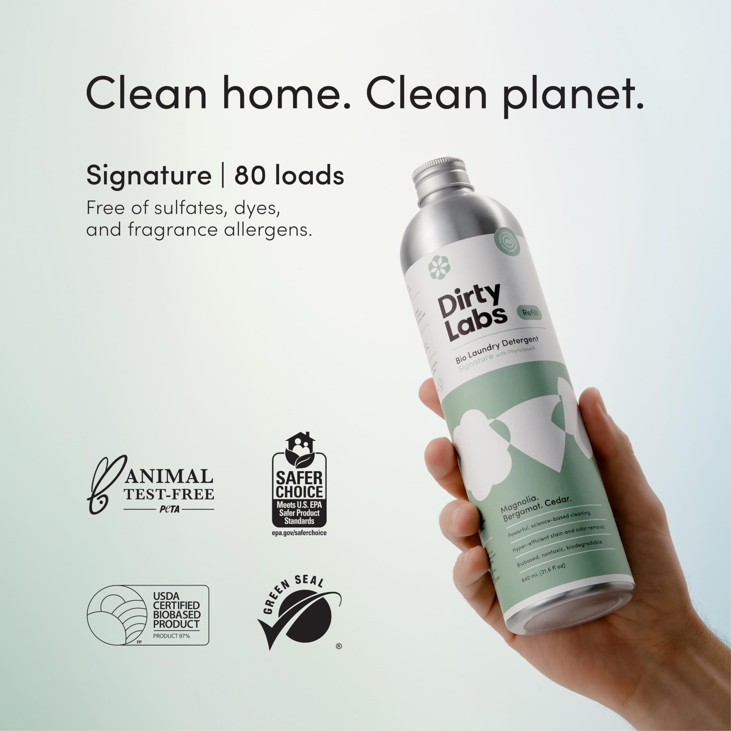 Dirty Labs | Bio-Liquid Laundry Detergent Refill & Pump Set | Signature Scent | 80 Loads (21.6 fl oz) & Pump | Hyper-Concentrated | High Efficiency & Standard Machine Washing | Nontoxic, Biodegradable