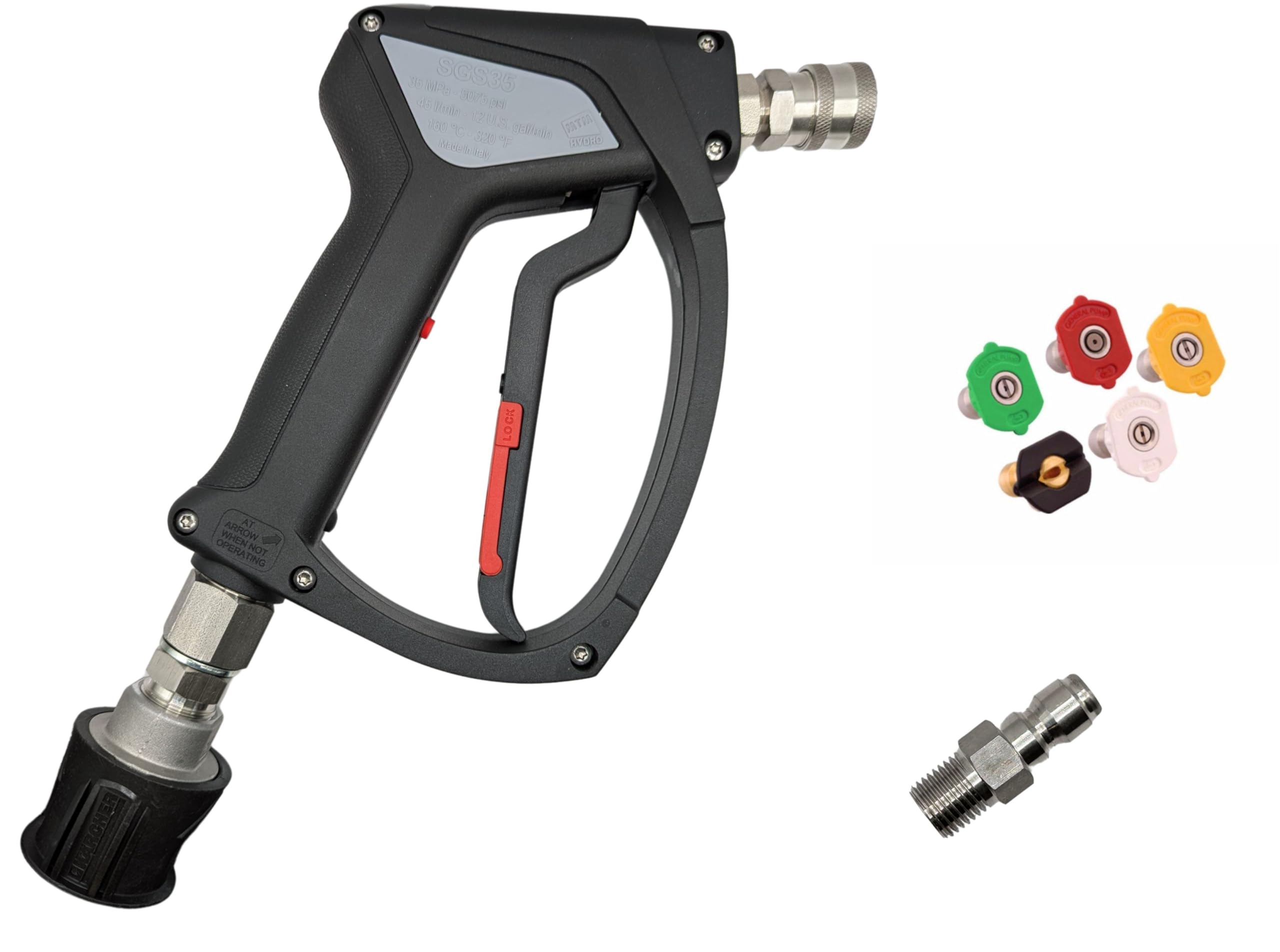 PressureWasherPartsUK Stainless Steel SGS35 Swivel Trigger Compatible to Fit Karcher K-Series 11.6mm Q/R 5 Nozzles