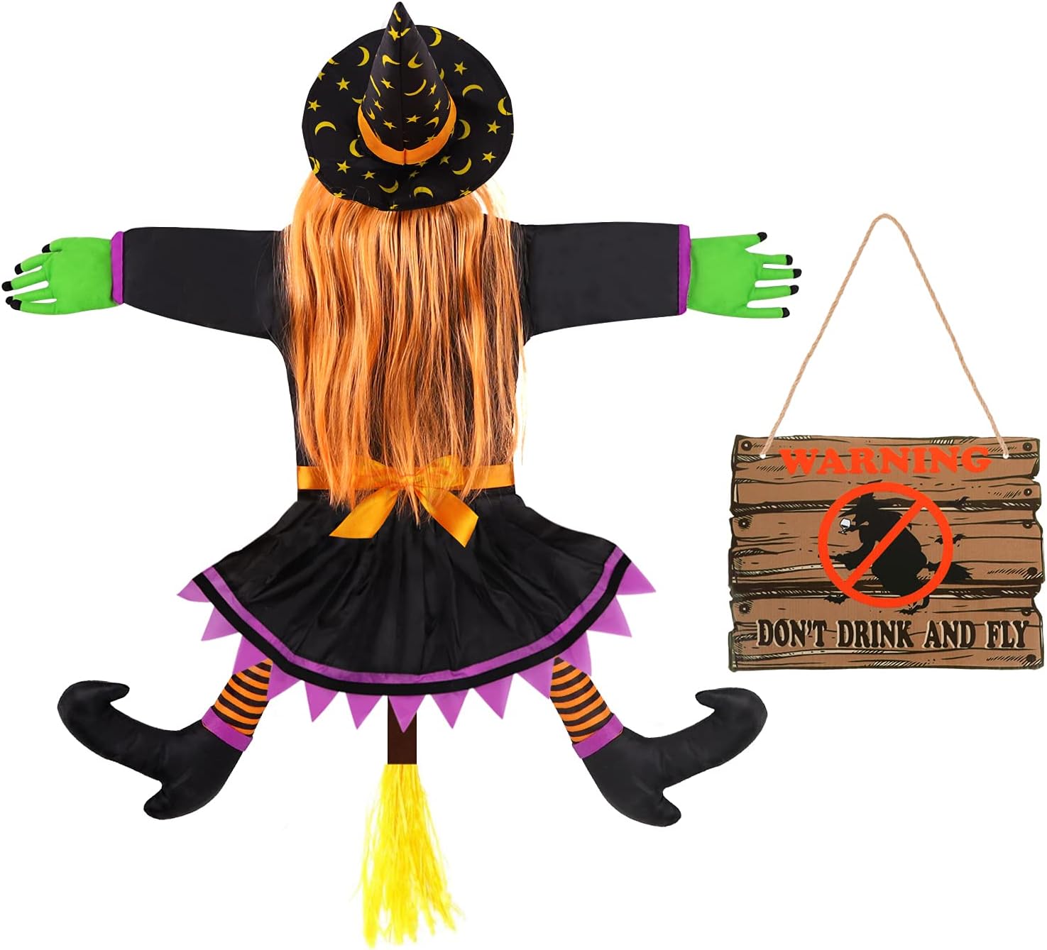Yard Signs - JOICEE Halloween Witch into Tree Decoration， Halloween Crashed Hanging Decorations with Warning Sign for Outdoor Indoor