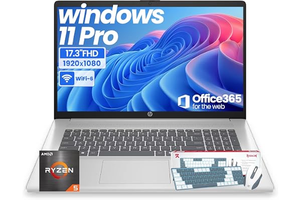 HP 17 Inch Laptop for Business, Office 365 for the Web, 20GB RAM & 512GB SSD, AMD Ryzen 5 7430U 6-Core Processor, FHD IPS Display, Windows 11 Pro, AI Copilot, Full Numeric KB