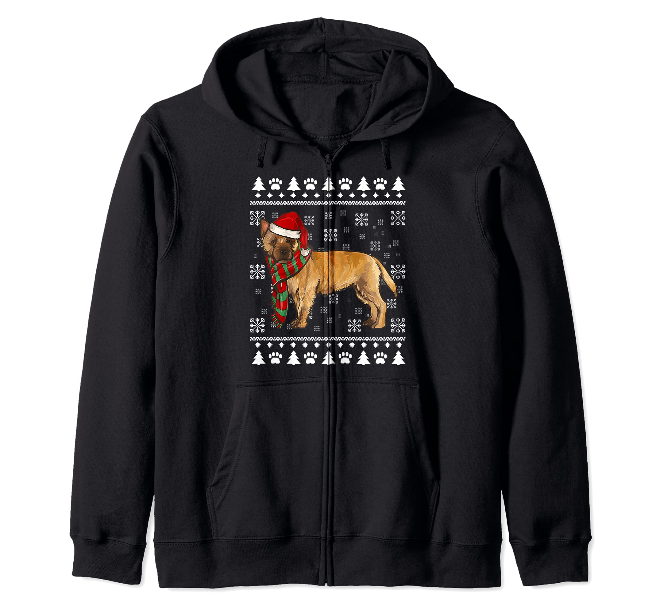 Cairn Terrier Dog Santa Hat Xmas Ugly Christmas Zip Hoodie