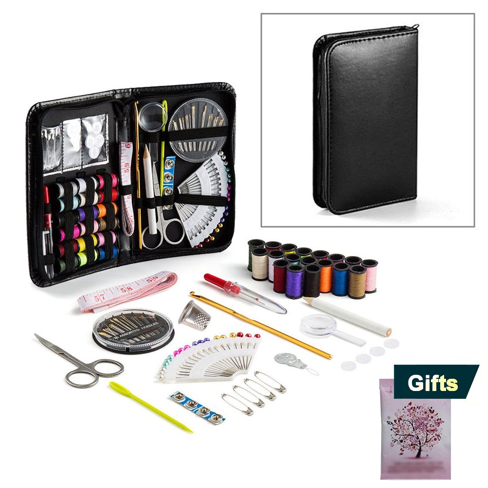 Sewing Kit [88 DIY Sewing Supplies] Zipper Portable leather sewing kit ,Mini Sewing Kit for Beginners,Emergency,Summer Campers,Travel and home Filled with Mending Supplies and Sewing Accessories