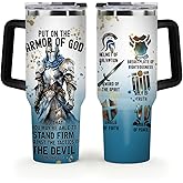 Jesuspirit Christian Gifts for Men, Women - Fathers Day, Pastor Appreciation Religious Gift - Christian Coffee Mug - Armor Of God Stainless Steel Tumbler (Armor Of God Men, 40OZ)