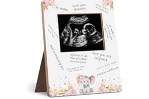Hatzelou Baby Shower Sign Picture Frame, Pregnancy Announcement Sonogram Photo Frames, Pink Elephant Baby Shower Guest Book Frame, Pregnancy Announcement Baby Shower Party Display 4.3 * 5.3 IN Photos
