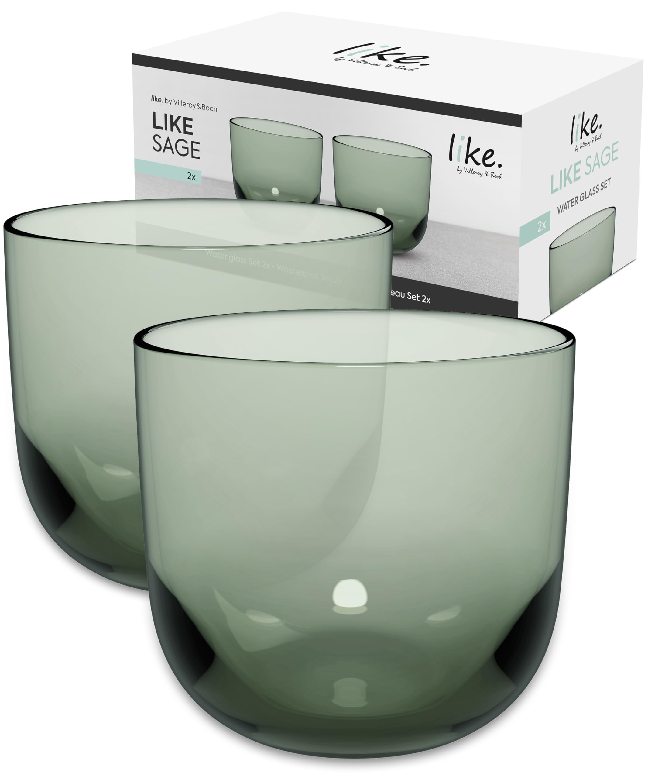 like. by Villeroy & Boch – Like Sage Water Glass Set 2 pces, Coloured Glass Green, Capacity 280 ml