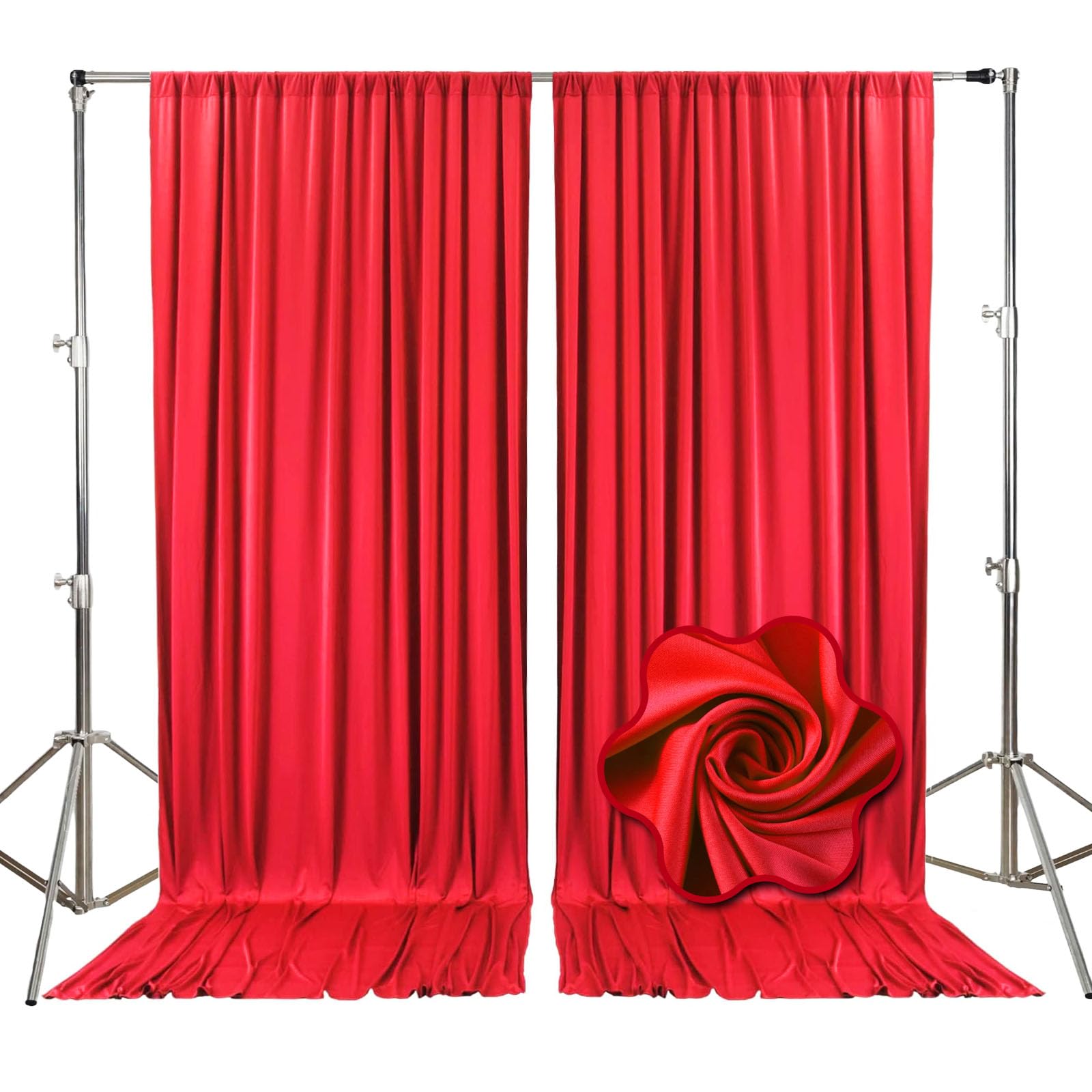 Photo 1 of 10ft x 10ft Red Backdrop Curtains for Parties, Fabric Satin Background Curtain with Rod Pockets for Weddings, Birthday, Baby Shower, Photography, Graduation Party Backdrop Drapes, 2 Panels
