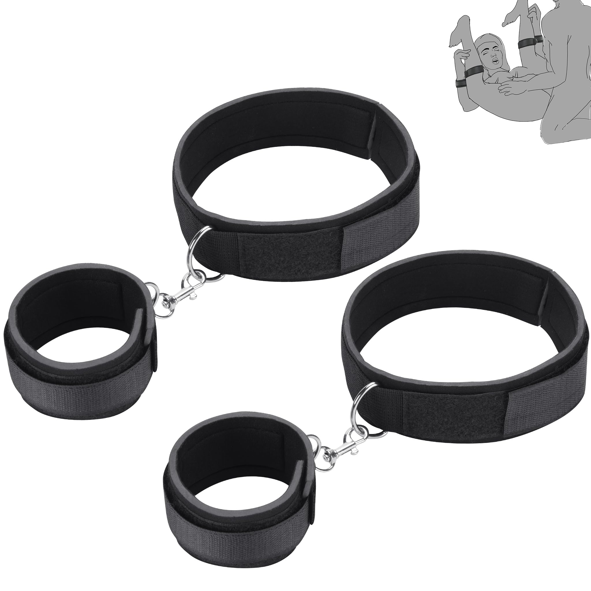Photo 1 of *2 Pack* BDSM Sex Toys Restraints, Couples Sex Bondage Handcuffs Adjustable Sex Bondage Wrist Straps Wrist-to-Thigh, with Adjustable Leg Straps Handcuffs for Couple