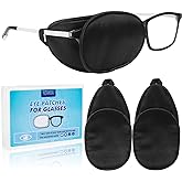 eZAKKA Eye Patches for Adults Eye Patch for Glasses Silk Patch for Lazy Eye Amblyopia Strabismus and After Surgery (Black+Bla