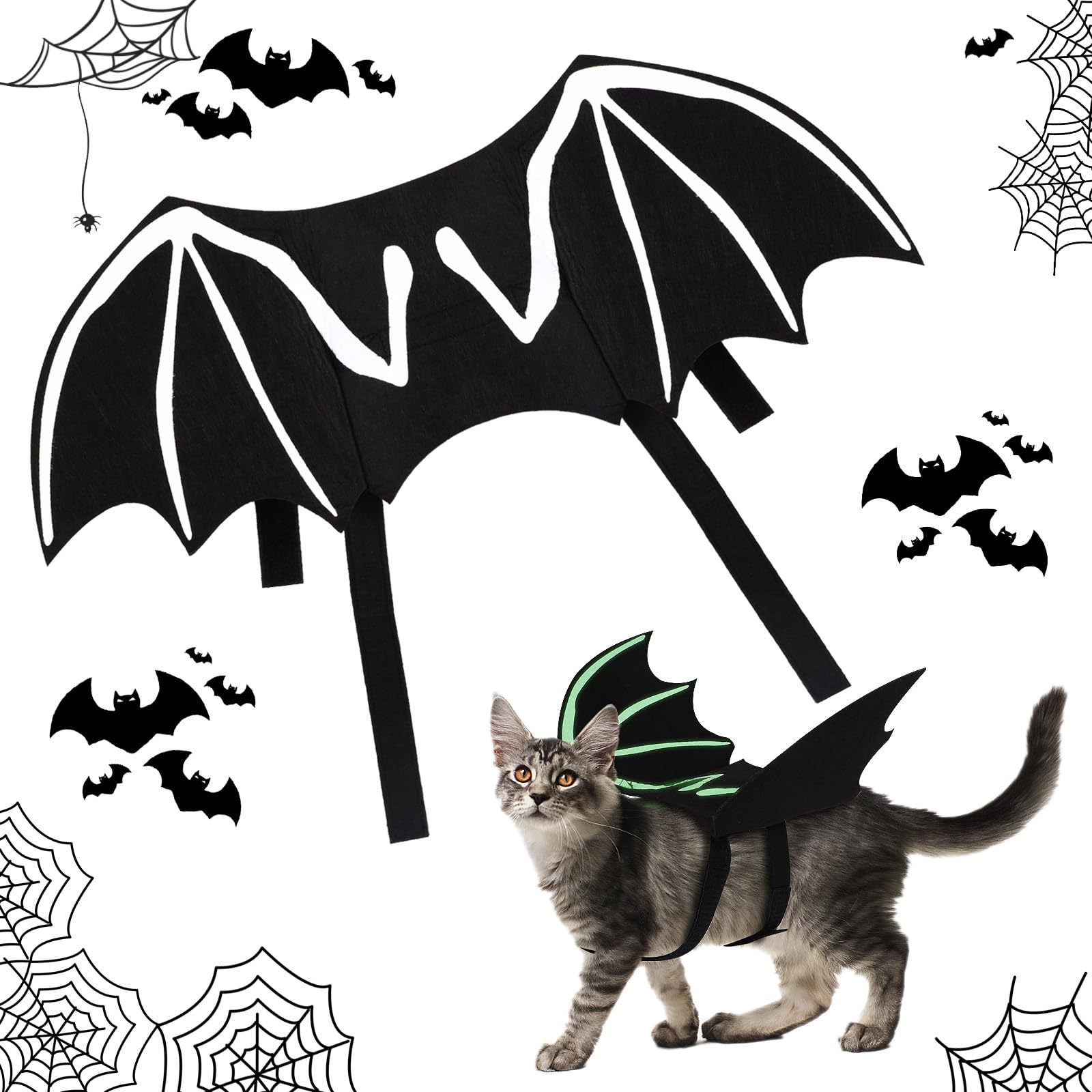 Cute Pet Halloween Bat Costume with Luminous, Cats Small Dogs Evil Bat Wings Clothes Outfit, Vivid Pets Costume Apparel Cosplay Clothes for Cats Dogs Kitten Puppy Halloween Magic Cosplay Party, M