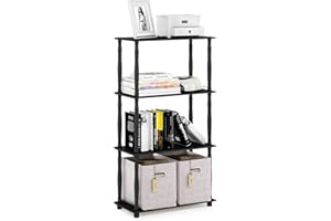 Furinno Turn-N-Tube 4-Tier Multipurpose Shelf Display Rack, Classic Tubes, Americano/Black