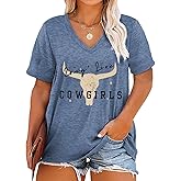 Womens Plus Size T Shirt Country Music Cowgirl Shirt Vintage Cow Printed Tshirts V Neck Short Sleeve Tops