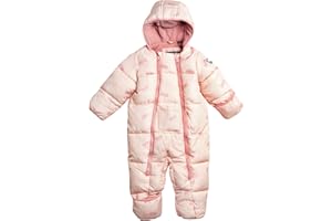 DKNY Baby Girls’ Snowsuit – Hooded Fleece Lined Warm Winter Coat – Zip Snow Pram for Newborns and Infants (0-24M)