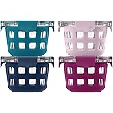 Ello Duraglass 4-Pack 2 Cup Reusable Glass Container Jar with Leak Proof Lids and Protective Silicone Sleeves | Perfect for Overnight Oats, Yogurt | BPA-Free | Dishwasher Safe | Evening Orchard