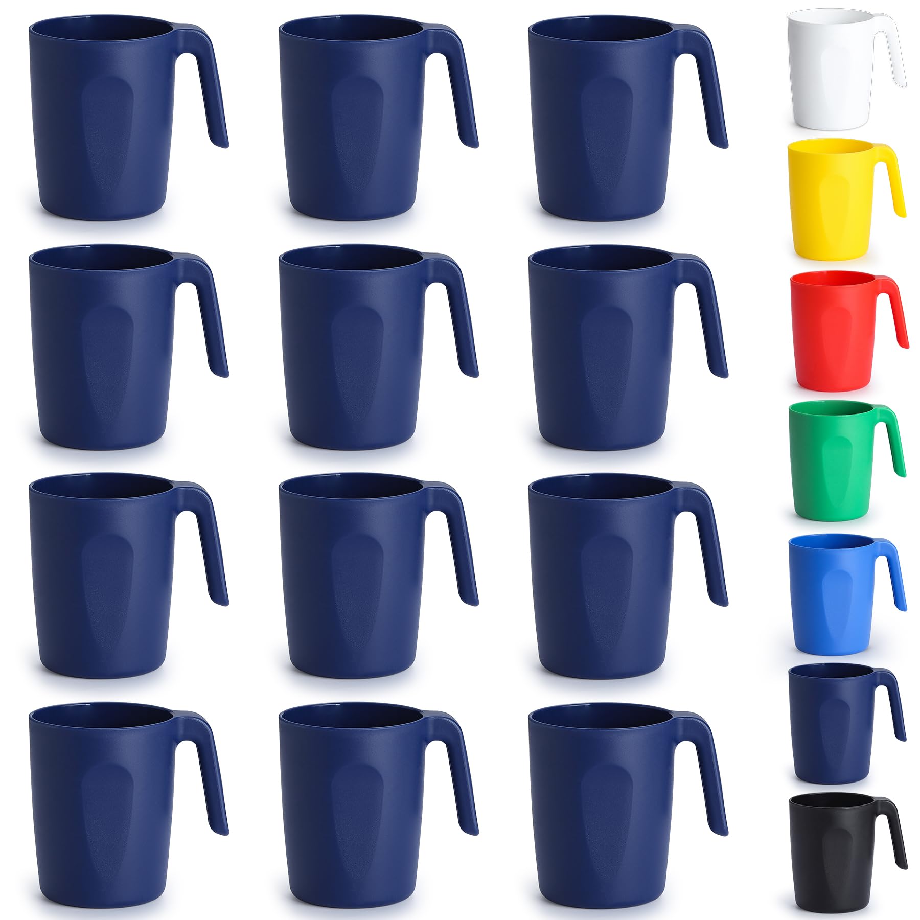 Kyraton Plastic Mug Set 12 Pieces, Unbreakable and Reusable Light Weight Travel Coffee Mugs Espresso Cups Easy to Carry and Clean Microwave Safe, Dishwasher Safe