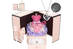 digi marker Preserved Rose Moss Bear with I Love You Necklace Roses Gifts for Women Girlfriend Wife Mom Grandma Christmas Valentines Mothers Day Birthday Anniversary Wedding
