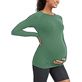 MathCat Seamless Maternity Shirts Long Sleeve Maternity Tops for Women Pregnancy Shirts Athletic Workout Yoga Casual Tee