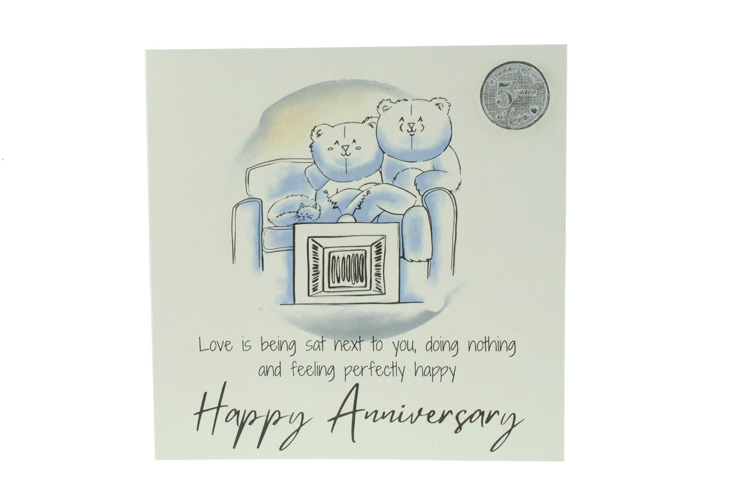 Cute 5th Anniversary Card, Relaxed Bears – Free Metal 5th Anniversary Love Token Gift (gc-annitv05)