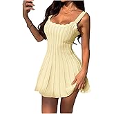 SHENHE Women's Sleeveless Pleated Sweater Dress Fit and Flare Swing Knit Mini Tank Dress