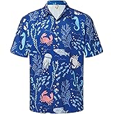 Hardaddy Men's Hawaiian Shirt Short Sleeve Funny Printed Casual Button Down Aloha Shirts Navyblue M