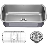 KRAUS Premier 32 3/8 inch Undermount Single Bowl 18-Gauge Stainless Steel Kitchen Sink with Bottom Grid and Strainer, KBU44