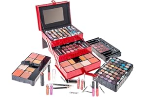 SHANY All In One Makeup Kit (Eyeshadow, Blushes, Face Powder, Lipstick, Eye liners, Makeup Pencils and Makeup Mirror - Makeup Set With Reusable Makeup Storage Box - Red