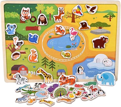 Amazon Corper Toys マグネットおもちゃ 動物 マグネットシール 動物シール 動物おもちゃ 木製パズル コーディネート 磁気パズル 木製おもちゃ ボード 男の子 女の子 動物園 カラフル クリスマス 木製パズル おもちゃ