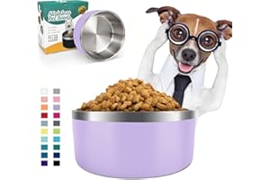IKITCHEN Dog Bowl for Food and Water, 40 Oz Stainless Steel Pet Feeding Bowl, Durable Non-Skid Insulated Heavy Duty with Rubber Bottom for Medium Large Dogs (40 Ounces/5 Cup, Light Purple)
