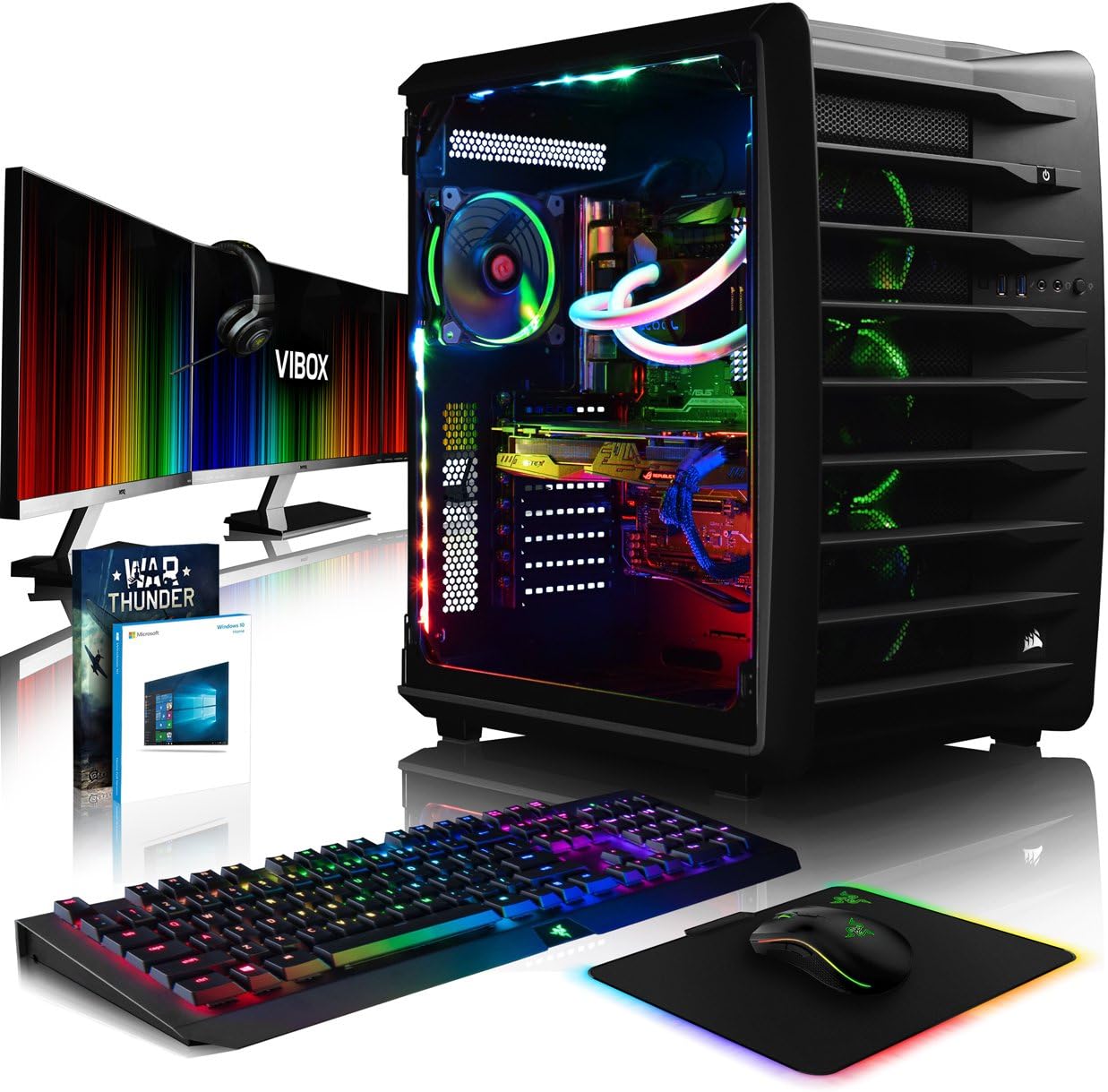 Vibox Spectrum RXS770-280 Gaming PC Computer with Game Voucher, Win 10 Pro, 3x Triple 27" HD Monitor (4.2GHz Ryzen 5 3600, ASUS Strix Radeon RX 570 Graphics Card, 8GB DDR4 RAM, 480GB SSD, 3TB HDD)