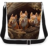LiuenMgg Squirrel Print Canvas Crossbody Bag, Adjustable Strap Lightweight Purse with Top Zipper & Inner Pocket, Daily Shoulder Bag Gift for Women -1